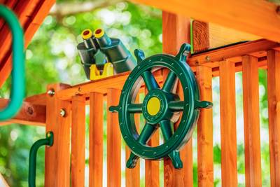 Woodplay playset 5' Playhouse XL Combo 2 pirates wheel